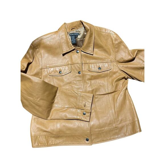 BCBG Women's Tan Leather Long Sleeves Button Front Jacket Size XL - Picture 2 of 8